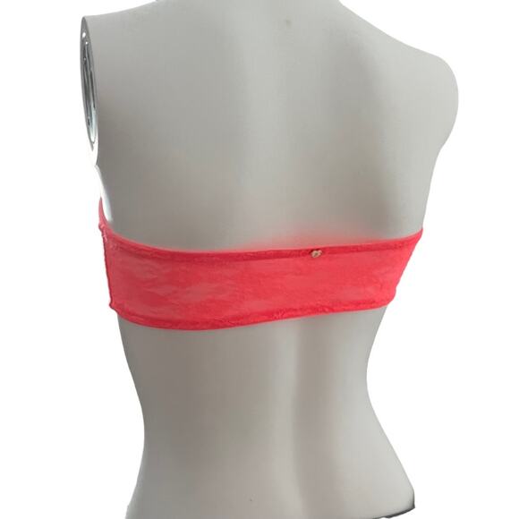 PINK Victoria’s Secret Neon Coral Bandeau Lace Bralette - Picture 2 of 5